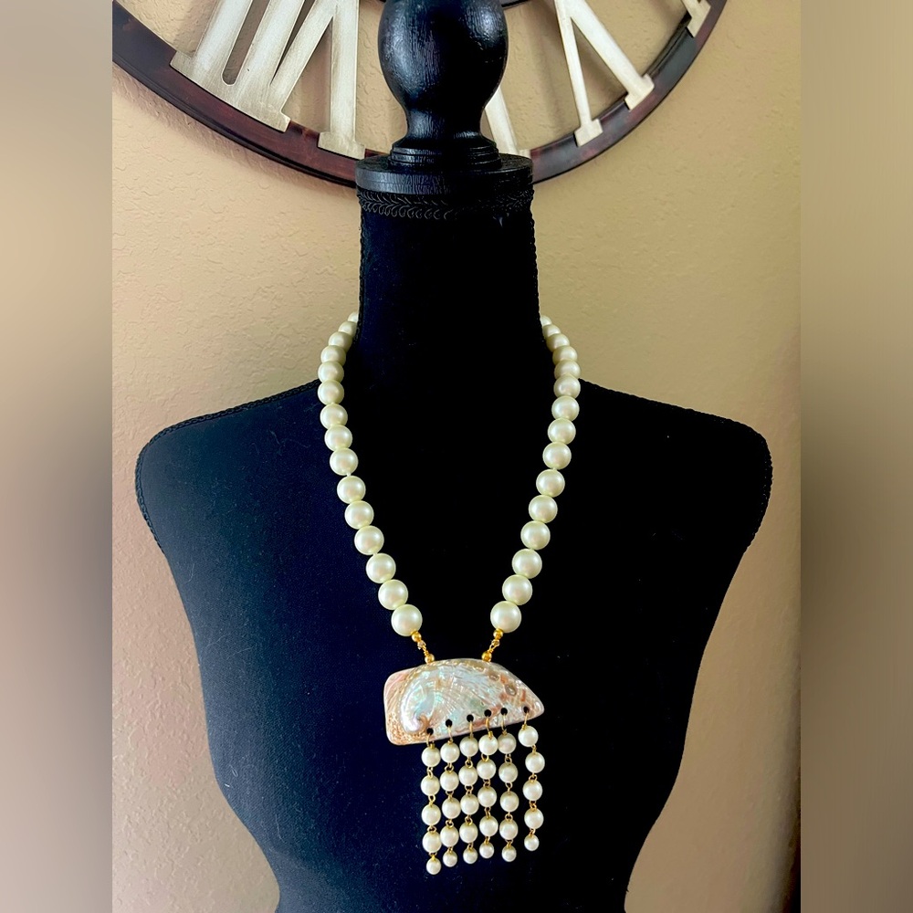 Kenneth Jay Lane abalone shell statement necklace